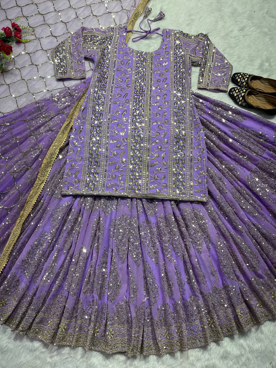 The Sovereign Lavender Shimmer Heritage Lehenga